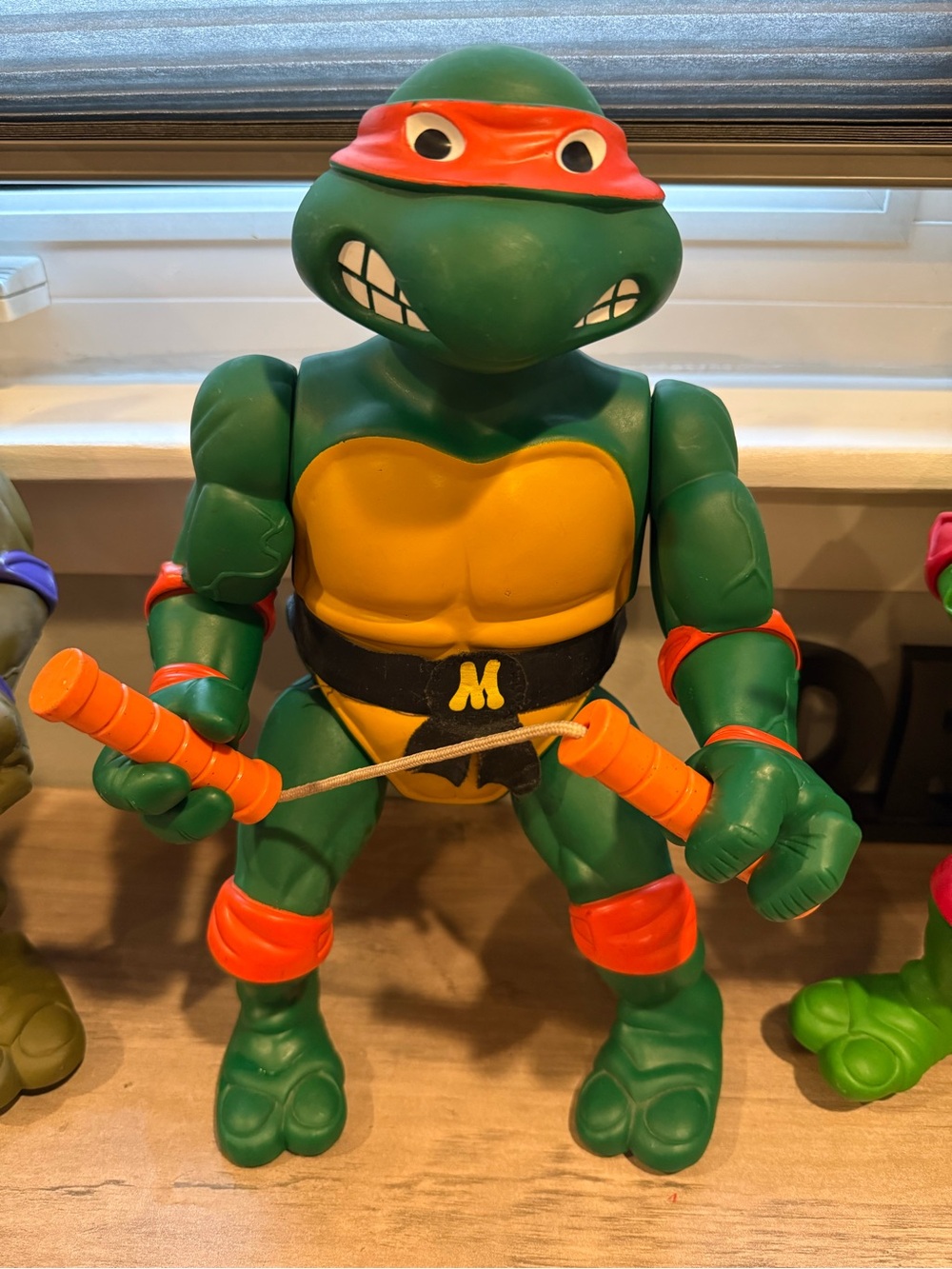 Green and Orange Ninja Turtle Action Figure - vintage 1980s